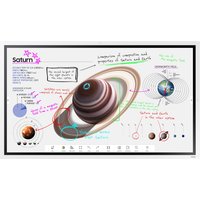 Samsung 65" interactive whiteboard, grey and white, 4K touchscreen, displaying colorful educational content.