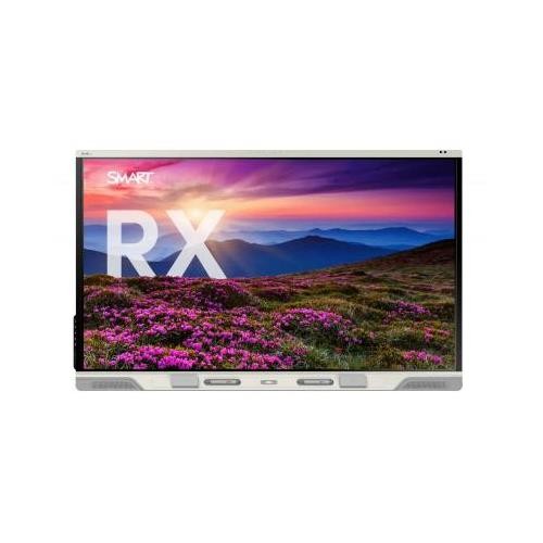 75-inch SMART Technologies RX275-5A interactive whiteboard features a sleek design with a vibrant display showcasing a colorful landscape, ideal for educational and professional settings.