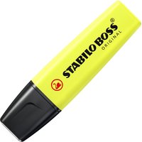 Yellow STABILO Boss Original marker with black cap and bold logo on the side.