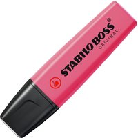 Pink STABILO Boss Original highlighter with black cap and bold black logo on the body.