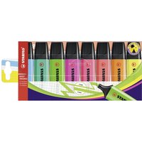 STABILO BOSS ORIGINAL 8-pack chisel tip markers in assorted colors, including yellow, green, blue, pink, and orange.