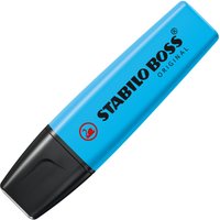 Blue STABILO Boss Original marker with black cap and bold lettering on the side.