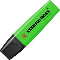 Green STABILO Boss Original highlighter with black cap and bold black logo on the side.