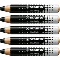 Black and white STABILO MARKdry markers, short and thick, with dotted patterns, set of five.