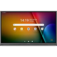 Black Viewsonic 75" interactive whiteboard with touchscreen, 4K display, and HDMI ports, showing colorful interface.