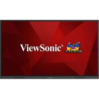 Black Viewsonic IFP75G1 interactive whiteboard, 75-inch touchscreen, 4K resolution, HDMI ports, red background display.