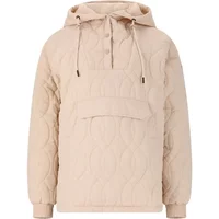 Beige quilted women's anorak with hood, front pocket, and drawstring by Weather Report Valeria.