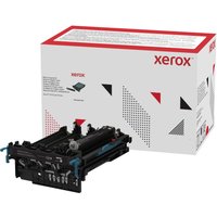 Black Xerox C310 imaging unit with gears and rollers, next to a white box with red and black geometric design.