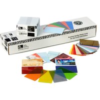 Zebra Premier PVC 15 mil cards, assorted colors, with packaging box and sample swatches displayed.