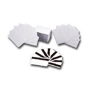 Zebra Premier PVC cards in five packs, featuring a 30 mil thickness and low coercivity magnetic stripe, all in a clean white finish.