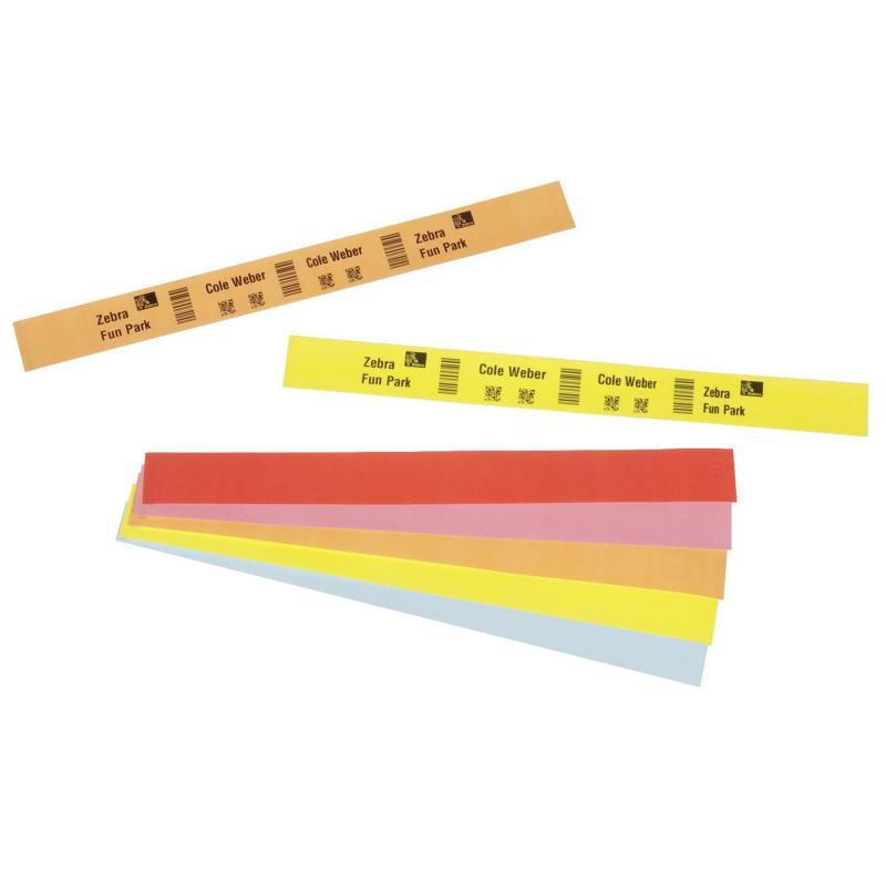 Self-adhesive printer labels in vibrant colors including green, yellow, red, pink, and blue, featuring black text for identification, suitable for various labeling needs.