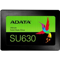 Black ADATA Ultimate SU630 480GB SSD with green label and colorful hummingbird graphic.