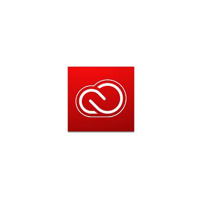Red square featuring a white stylized cloud logo, representing Adobe Creative Cloud Pro, indicating a digital download for one year in the USA.