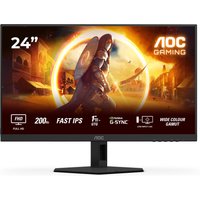Black and red AOC G4 24" monitor, Full HD LED display, slim bezels, sturdy stand, vibrant gaming graphics.