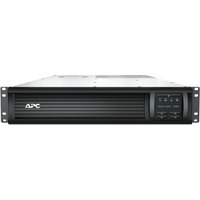 Black APC Smart-UPS, 2U rackmount, LCD display, 8 IEC C13 and 2 IEC C19 outlets, network card, line interactive design.