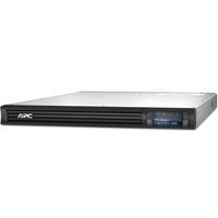 Black APC Smart-UPS SMT1500RMI1U, 1U rackmount, LCD display, 4x C13 outlets, USB port, 1500VA capacity.