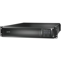 Black APC Smart-UPS X with LCD screen, 2200VA capacity, rack-mount design, multiple outlets, USB port.
