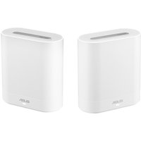White ASUS EBM68 Wi-Fi 6 tri-band routers, oval shape with smooth edges, featuring subtle ASUS logo on front.