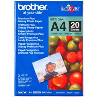 Blue Brother A4 Glossy Paper pack with 20 sheets, featuring vibrant fruit images and a small photo print sample.