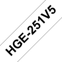 White Brother HGE-251V5 label-making tape with bold black text on a diagonal strip.