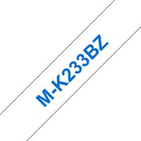 White Brother M-K233B label-making tape with blue text "M-K233BZ" diagonally across.