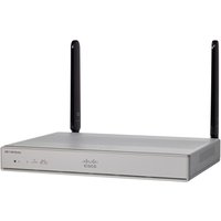 Silver Cisco C1111-8P router with dual antennas, 8-Gigabit Ethernet ports, and sleek rectangular design.
