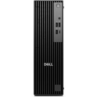 Black Dell Pro QCS1250 slim PC with vertical grooves, front USB ports, and power button.