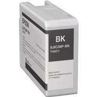 Epson C13T44C140 black ink cartridge, rectangular, white with black label and model details.