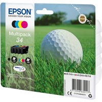 Epson Golf ball Multipack 4-colours 34 DURABrite Ultra Ink with golf ball image on green grass packaging.