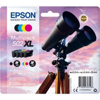 Epson Multipack 4-colours 502XL Ink with black, cyan, magenta, yellow cartridges, telescope image on packaging.