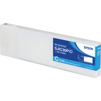 Epson SJIC30P(C) cyan ink cartridge, rectangular white casing with blue label for ColorWorks C7500G.