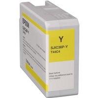 Epson SJIC36P(Y) yellow ink cartridge, rectangular with white and yellow label, model T44C4.