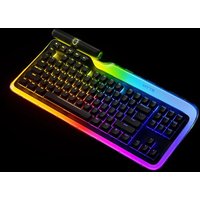 Black HYTE Keeb TKL keyboard with RGB backlighting, universal USB, QWERTY layout, and sleek design.