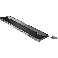 Sleek black and silver j5create USB-C docking station with multiple ports and attached USB-C cable.