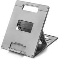 Gray Kensington laptop riser with adjustable angles, ventilation slots, and a handle cutout, for laptops up to 14 inches.