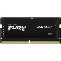 Black Kingston FURY Impact DDR5 SODIMM module with white logo and gold contact pins, part of a 64GB 5600MT/s kit.