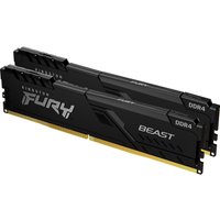Black Kingston FURY Beast 32GB DDR4 RAM kit, 3600MT/s, CL18, with sleek heat spreaders and bold white branding.