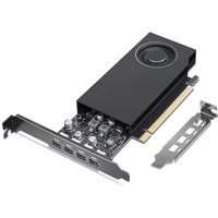 Lenovo NVIDIA RTX A1000 graphics card, black casing, 8 GB GDDR6, exposed circuit board, four display ports.