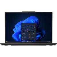 Black Lenovo ThinkPad X1 Carbon Gen 13 laptop, 14" display, sleek design, Windows 11 interface visible on screen.