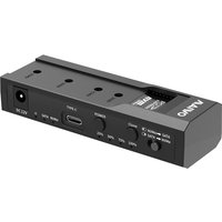 Black MAIWO K10635N dual bay USB-C hard drive enclosure with buttons, ports, and LED indicators on the front panel.