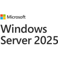 Microsoft Windows Server 2025 software box with colorful logo, 5 licenses, white background.