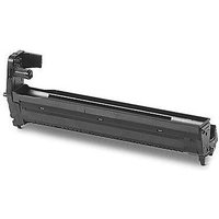 Black OKI EP-CART-K-C824/834/844 toner cartridge with rectangular shape and connector on one end.