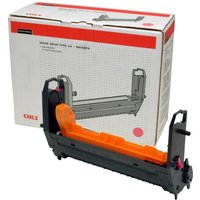 Black and orange OKI 41962806 magenta drum unit with box packaging in the background.
