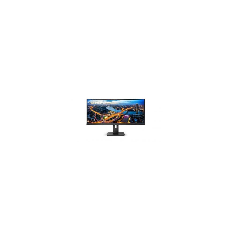 Philips B Line 34" curved computer monitor in black, featuring a sleek design, a wide 3440 x 1440 Quad HD display, and a sturdy stand for optimal viewing.