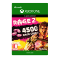 RAGE 2: 4500 RAGE Coins digital download card for Xbox One, featuring vibrant pink and yellow graphics with a muscular character and the Bethesda logo.