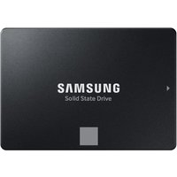 Black Samsung 870 EVO 2 TB SSD with white logo and small square detail on front.