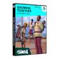 The Sims 4 Growing Together EP13 features a colorful box art with a teal background, showcasing diverse characters in casual clothing, emphasizing family and community themes.