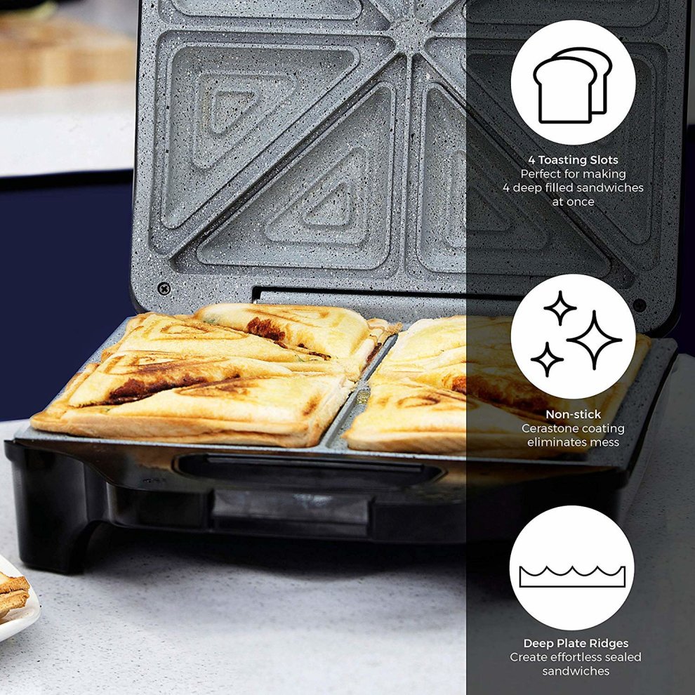 Tower 4 Slice Deep Fill Black Sandwich Maker - image 2
