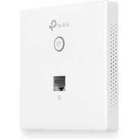 White TP-Link wall-plate access point with Ethernet port and Wi-Fi symbol on front.
