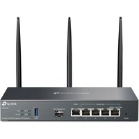 TP-Link Omada AX3000 Gigabit VPN Router, black with three antennas, five LAN ports, and LED indicators.